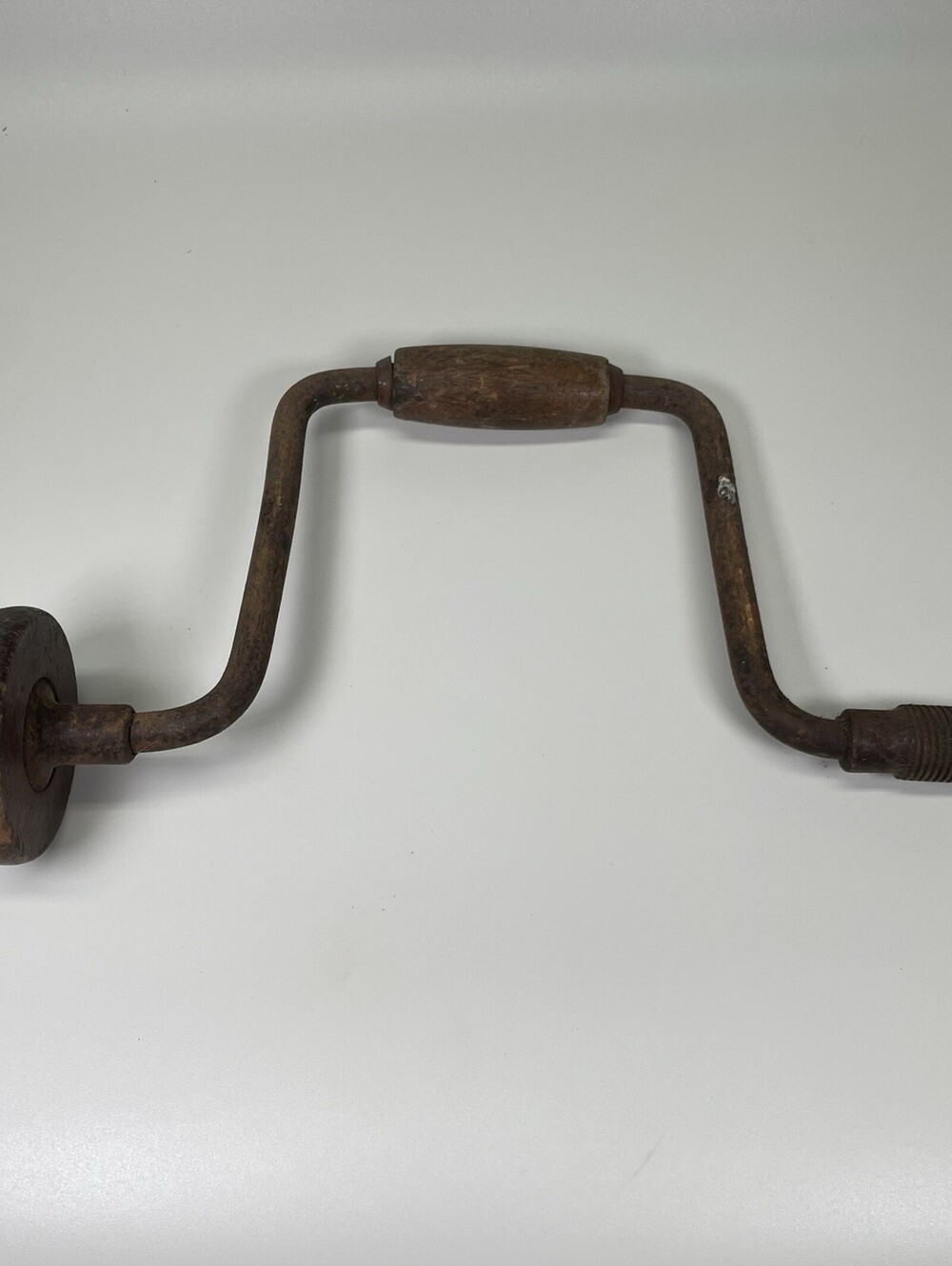 Antique 12” Hand Brace Drill Wooden Handles Vintage Woodworking Carpenter Tool